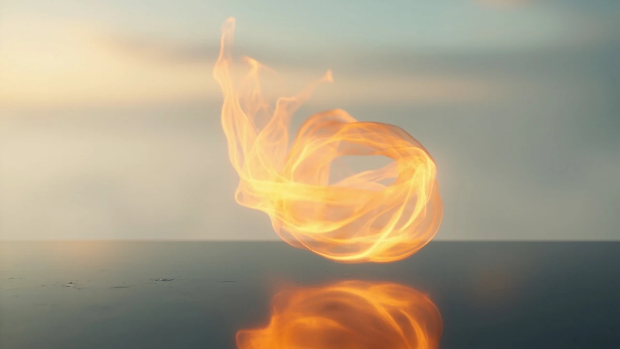 Zwei verschlungene Flammen vor einem nebligen Morgenhimmel, die die 09 09 Bedeutung Zwillingsflamme symbolisieren