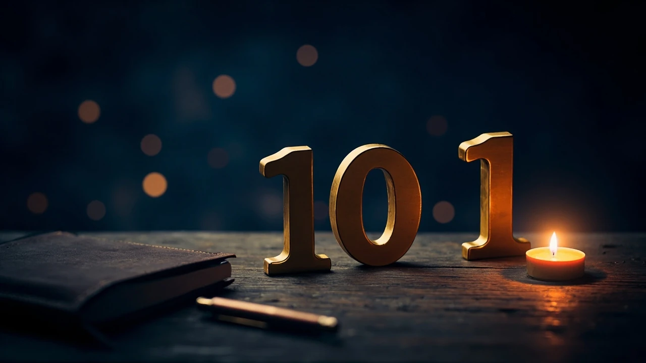 1001 Engelszahl als leuchtende Ziffern auf dunklem Hintergrund