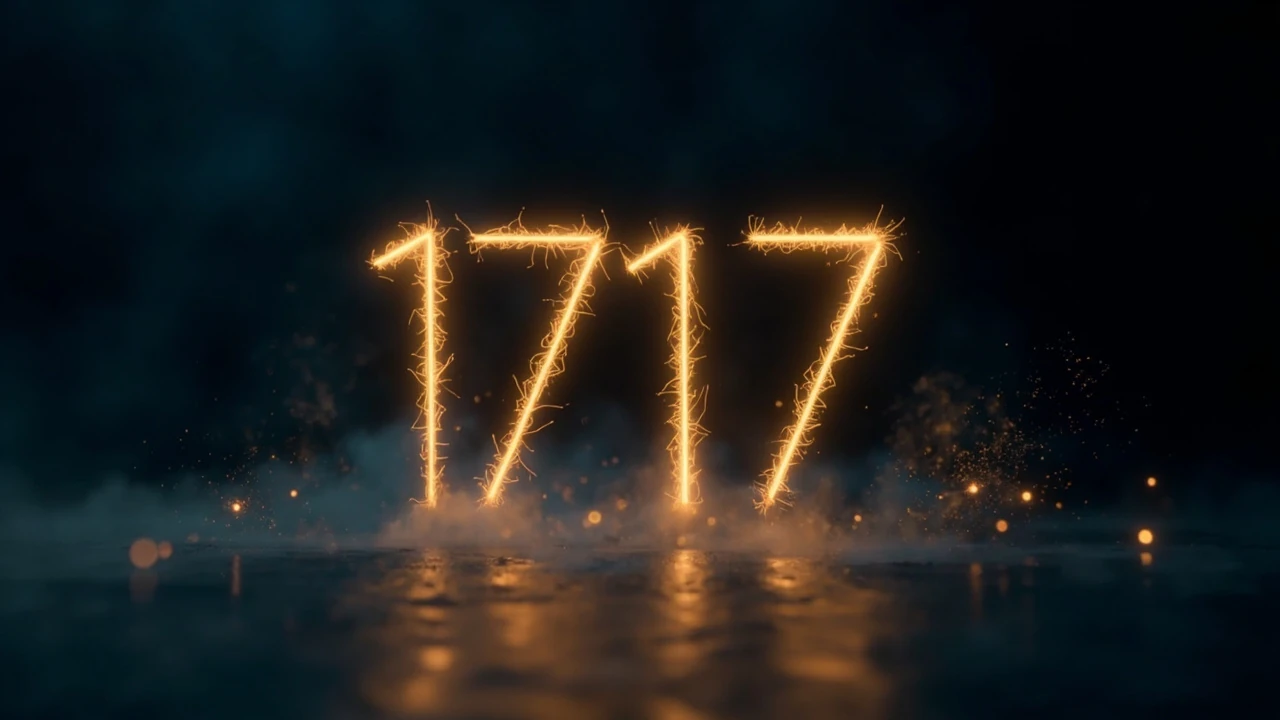 Engelszahl 1717 als Lichtmuster auf einem dunklen Hintergrund mit weichen goldenen Akzenten